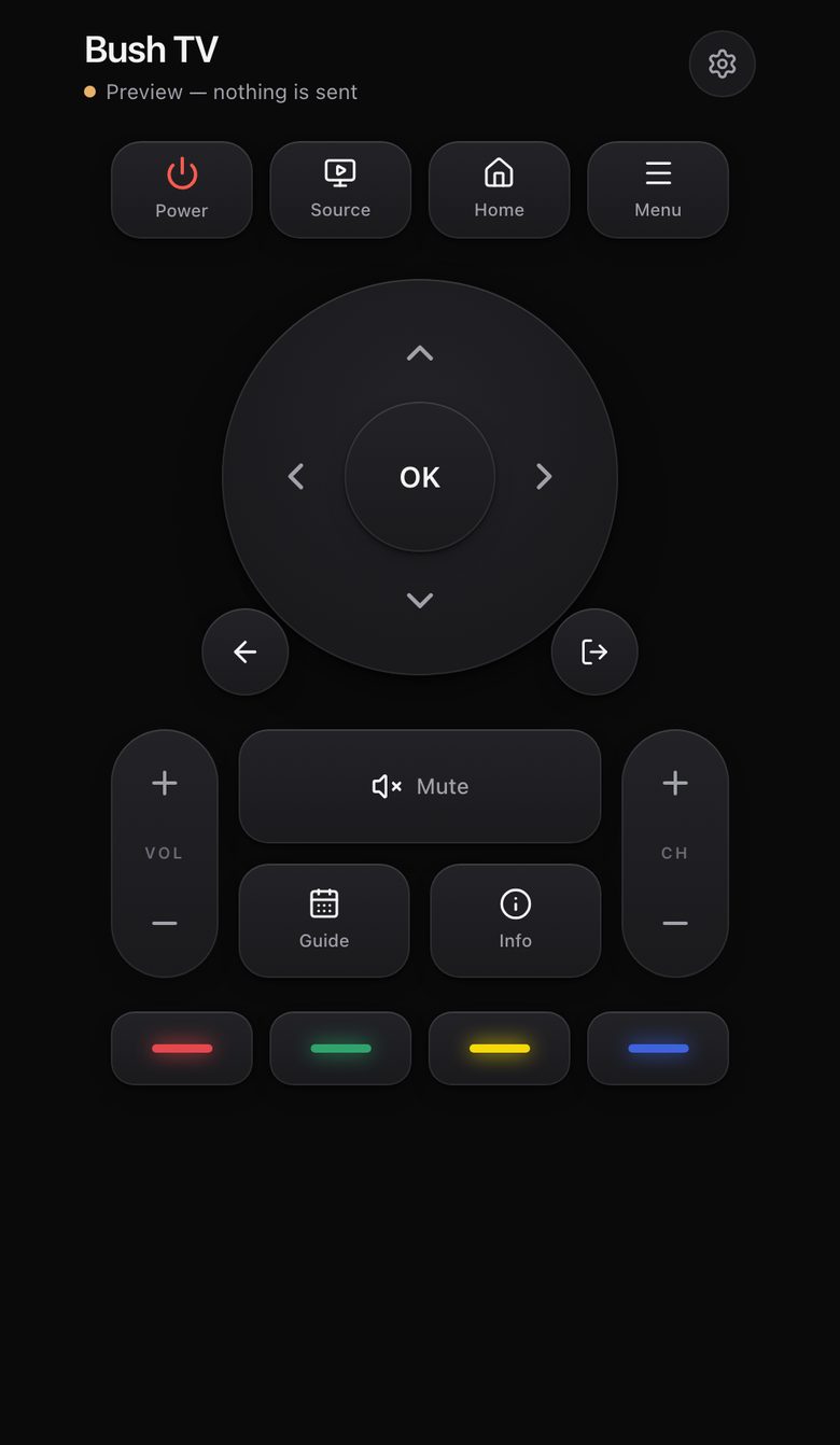 The Bush Remote app on an iPhone